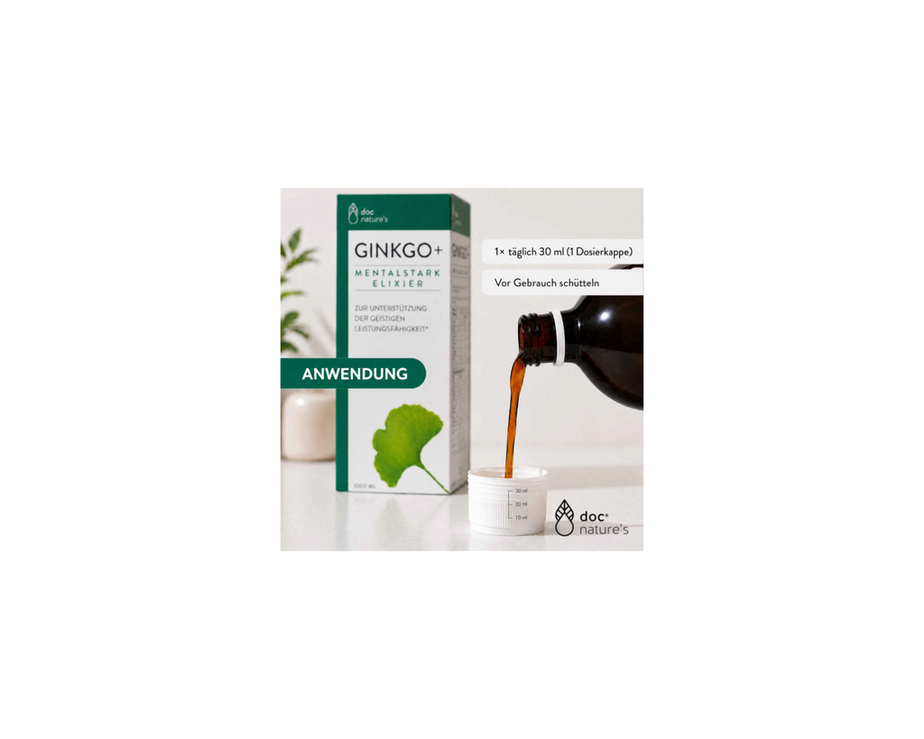 Ginkgo+ Mentalstark Elixier - Für Konzentration, Gedächtnis & mentale Leistungsfähigkeit, 1 l