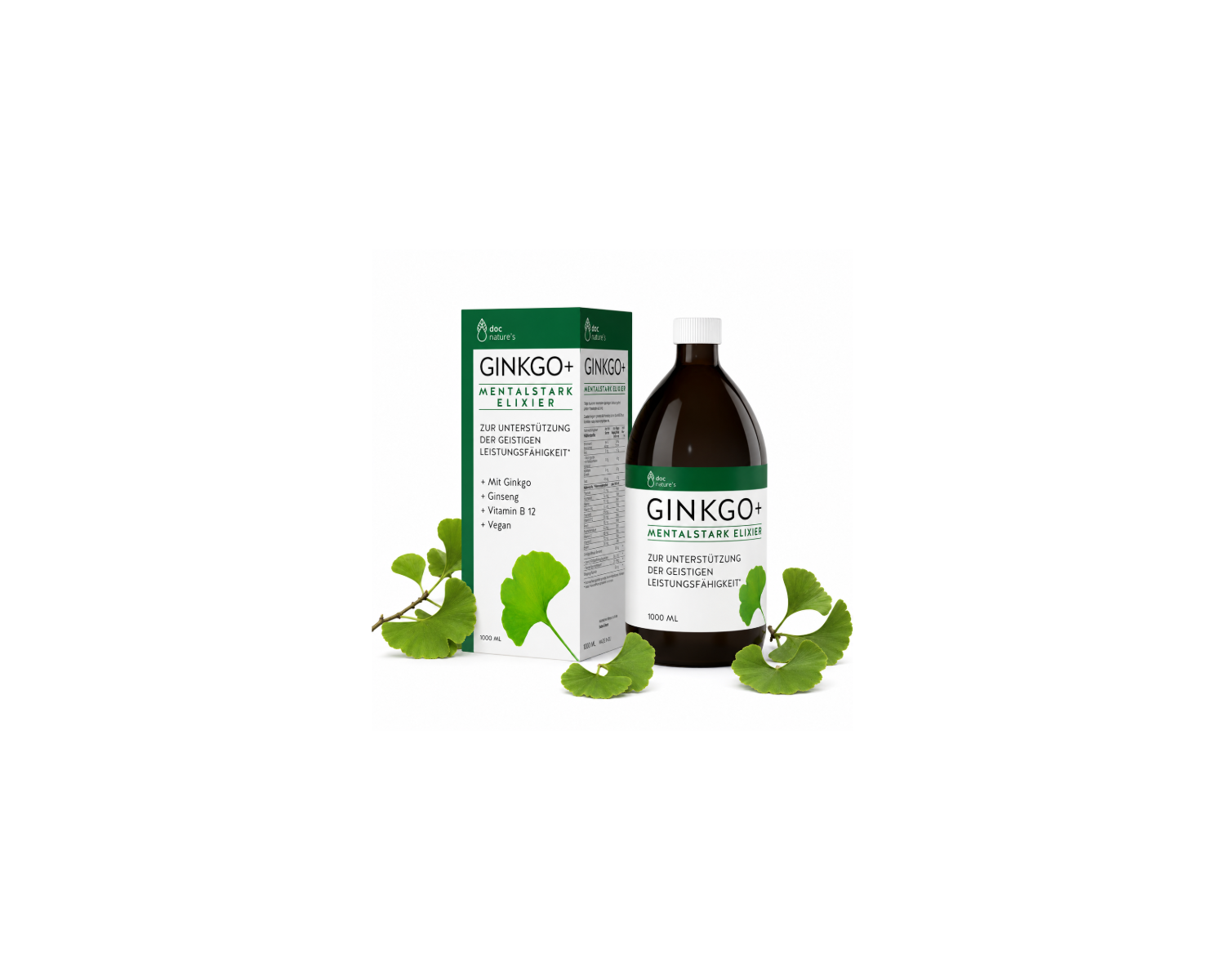 Ginkgo+ Mentalstark Elixier - Für Konzentration, Gedächtnis & mentale Leistungsfähigkeit, 1 l