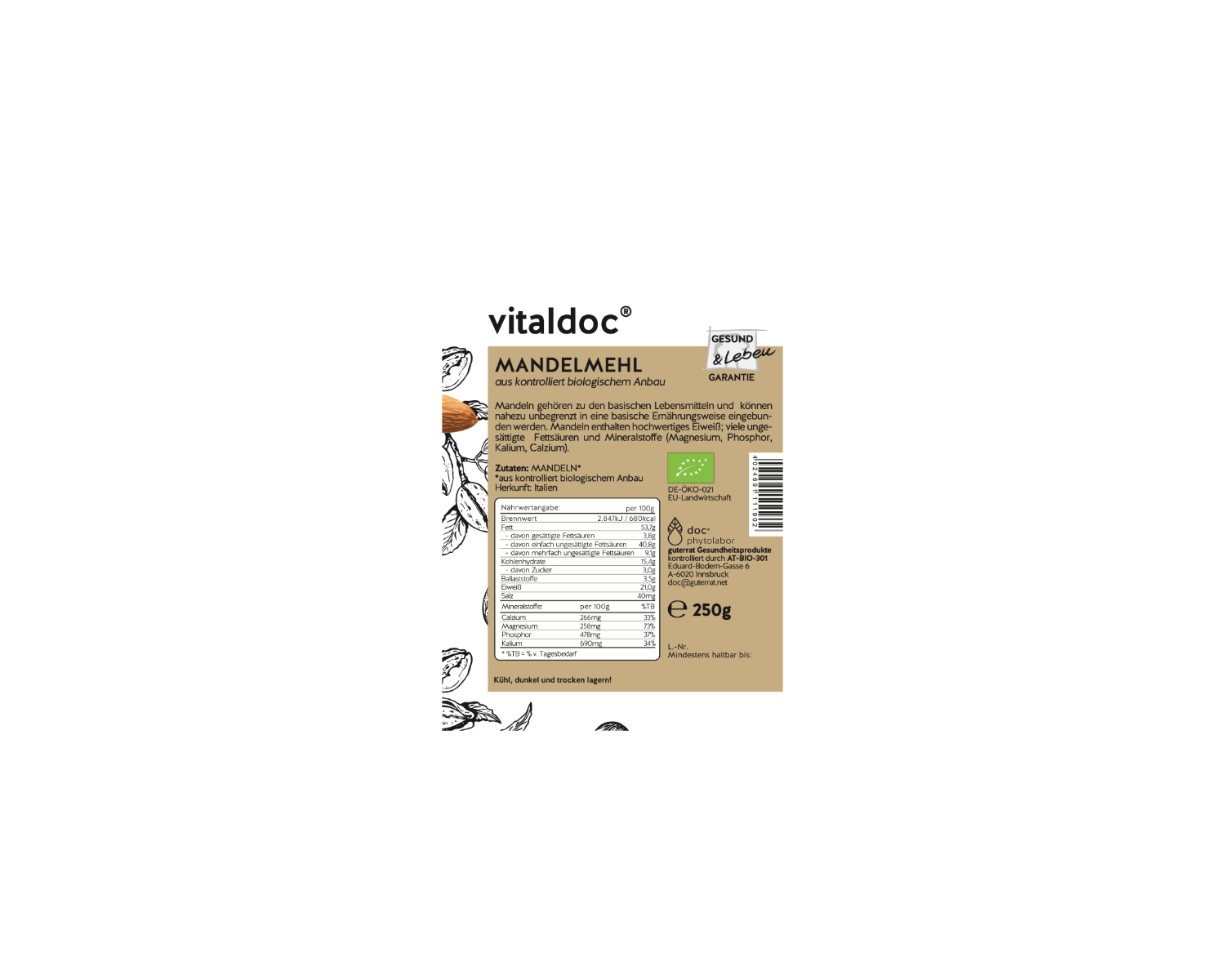 vitaldoc® BIO MANDELMEHL, NATURBELASSEN