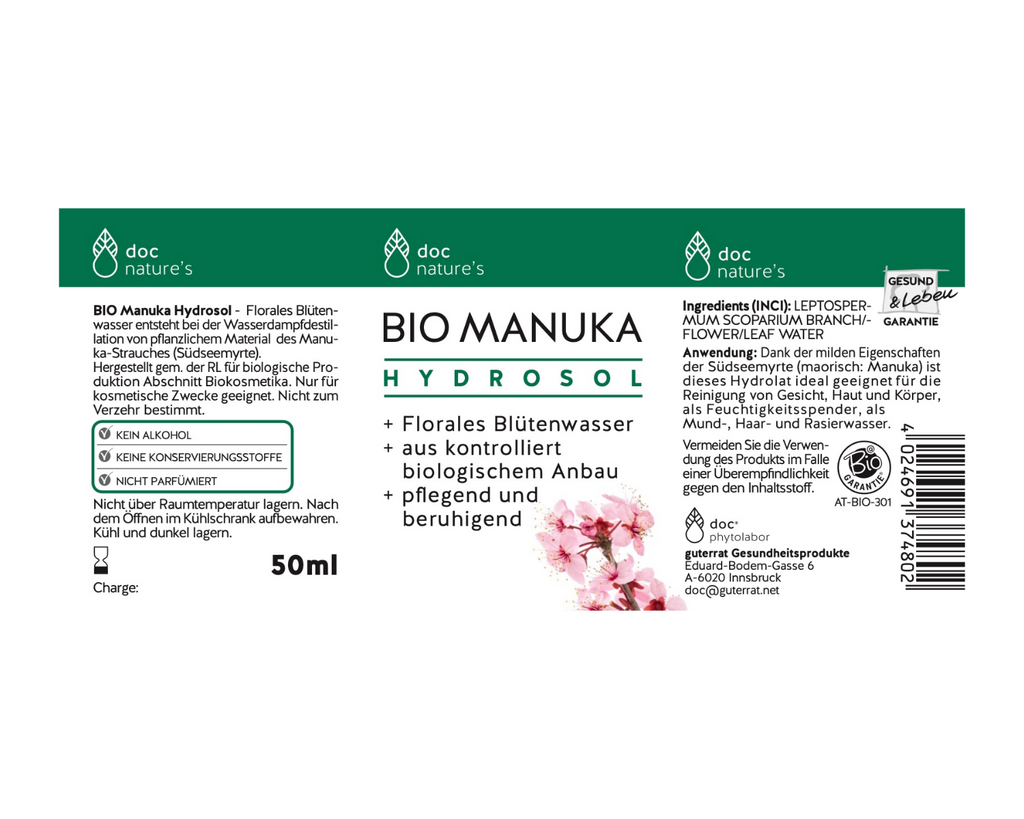 Bio Manuka Hydrosol - Natürliche Pflege mit dem Wirkstoffpotenzial der Manukapflanze, 50 ml