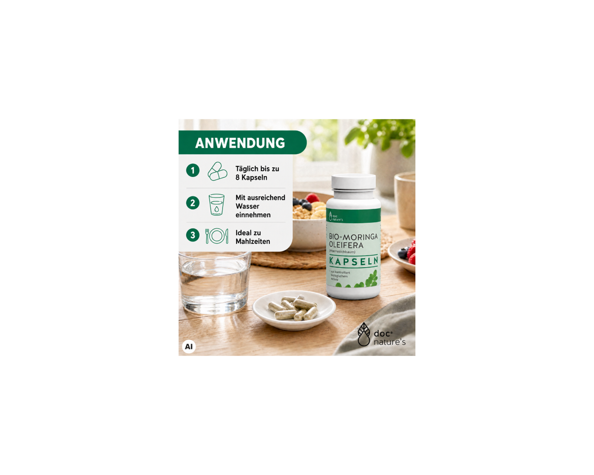 Bio Moringa Kapseln - Pflanzliche Nährstoffe für Energie & Vitalität im Alltag