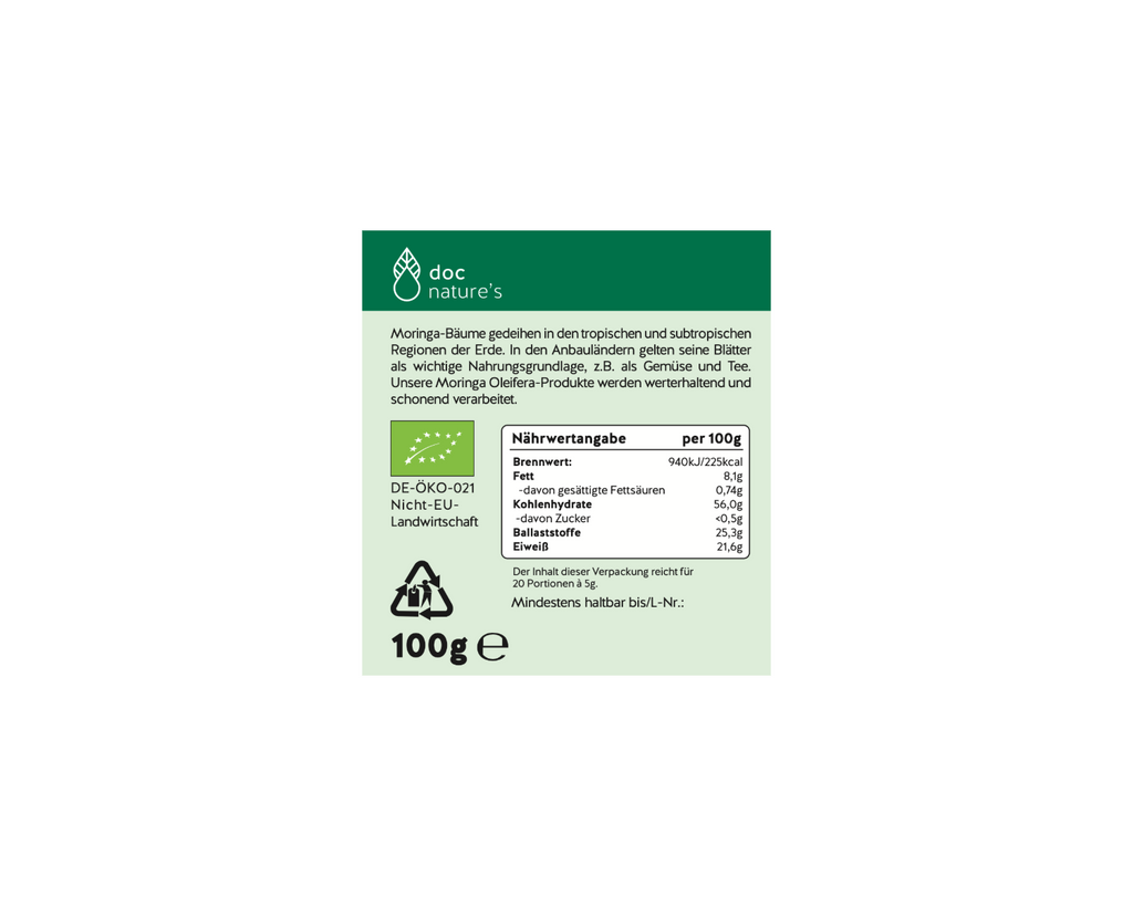 Bio Moringa Oleifera Pulver - Für Stoffwechsel, Immunsystem & natürliche Vitalität, 100 g