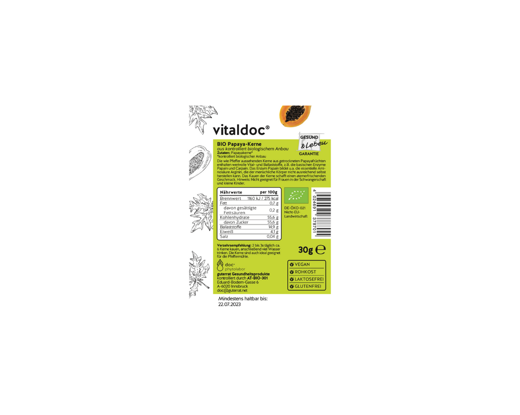 vitaldoc® Papaya-Kerne Bio, 30 g