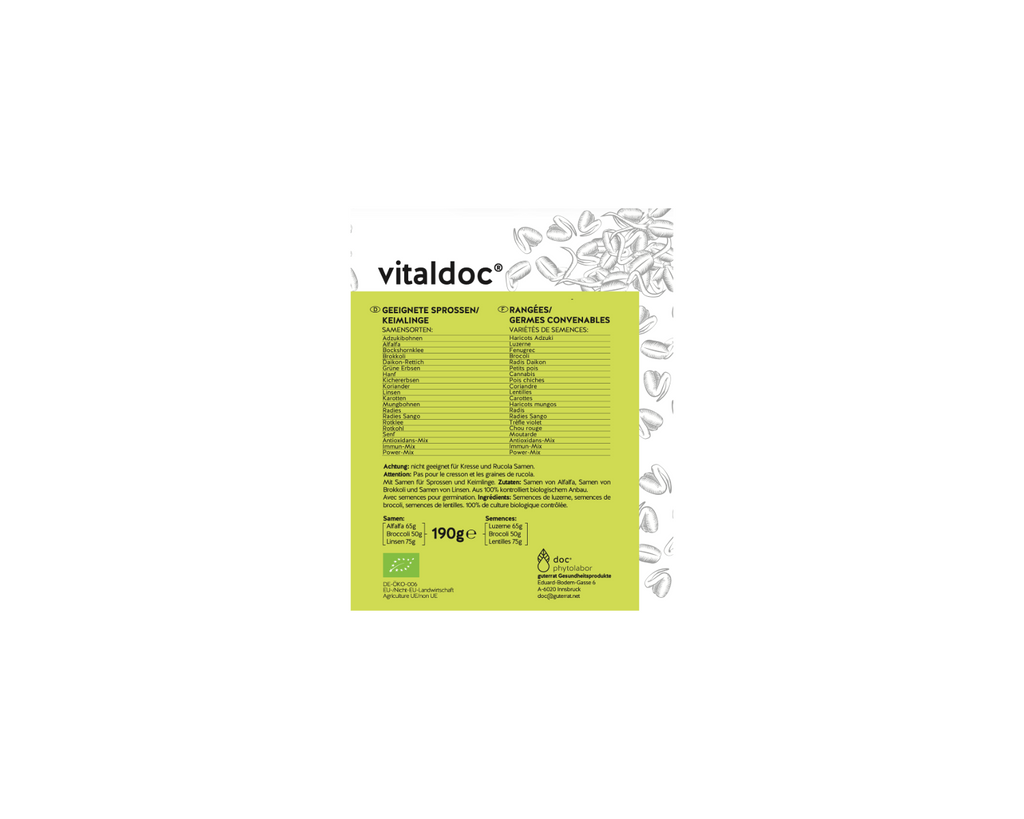 vitaldoc® Bio-Starterset Sprossen, Sprossenglas mit 3 verschiedenen Keimsaaten