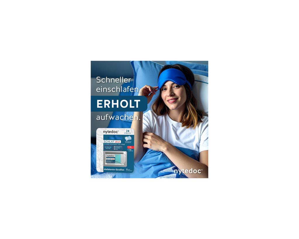 nytedoc® Schlaf akut Melatonin Streifen, zur Verkürzung der Einschlafzeit und Linderung der subjektiven Jetlag Empfindung