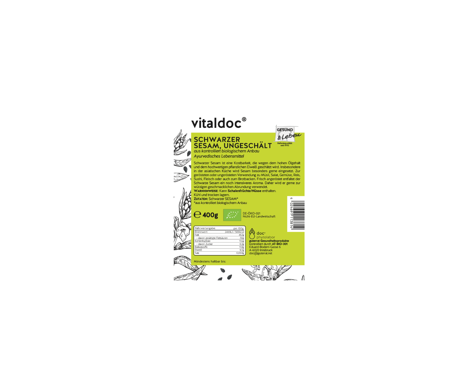 vitaldoc® SCHWARZER SESAM BIO, UNGESCHÄLT