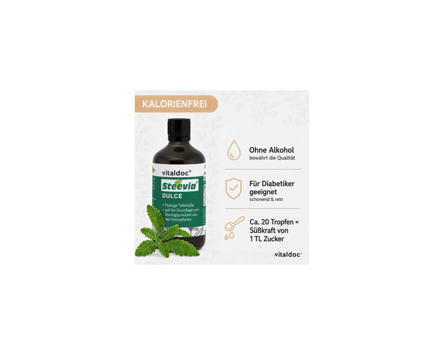 vitaldoc® Steevia Dulce, für Diabetiker geeignete flüssige Tafelsüße, 100 ml