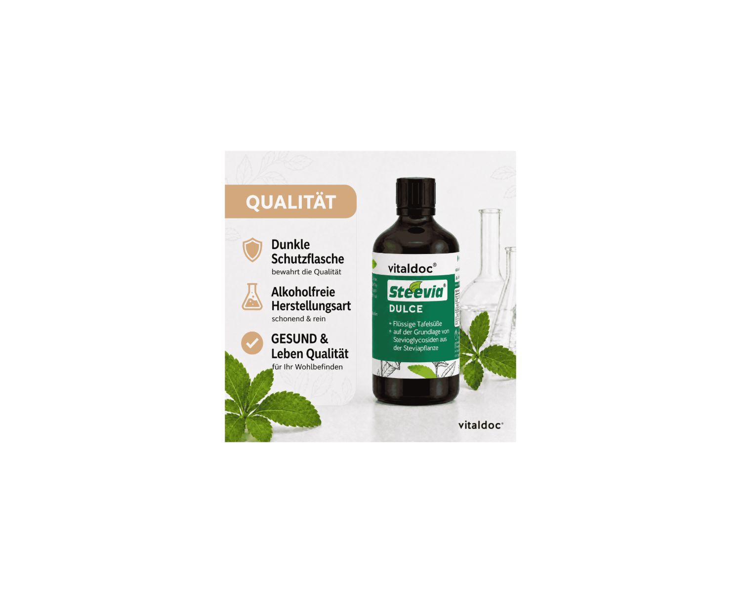 vitaldoc® Steevia Dulce, für Diabetiker geeignete flüssige Tafelsüße, 100 ml