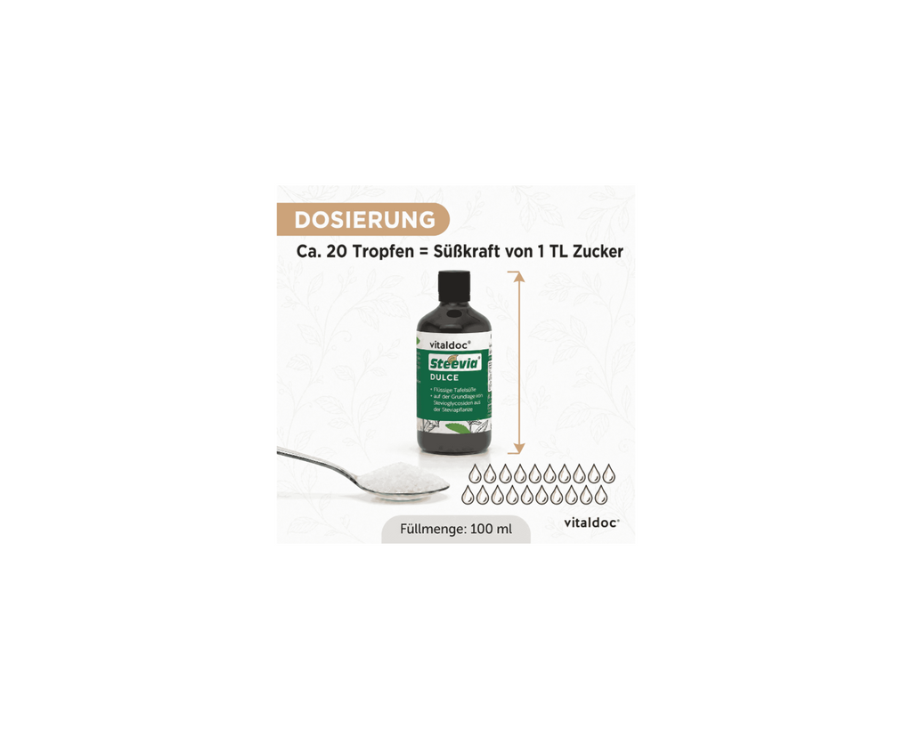 vitaldoc® Steevia Dulce, für Diabetiker geeignete flüssige Tafelsüße, 100 ml