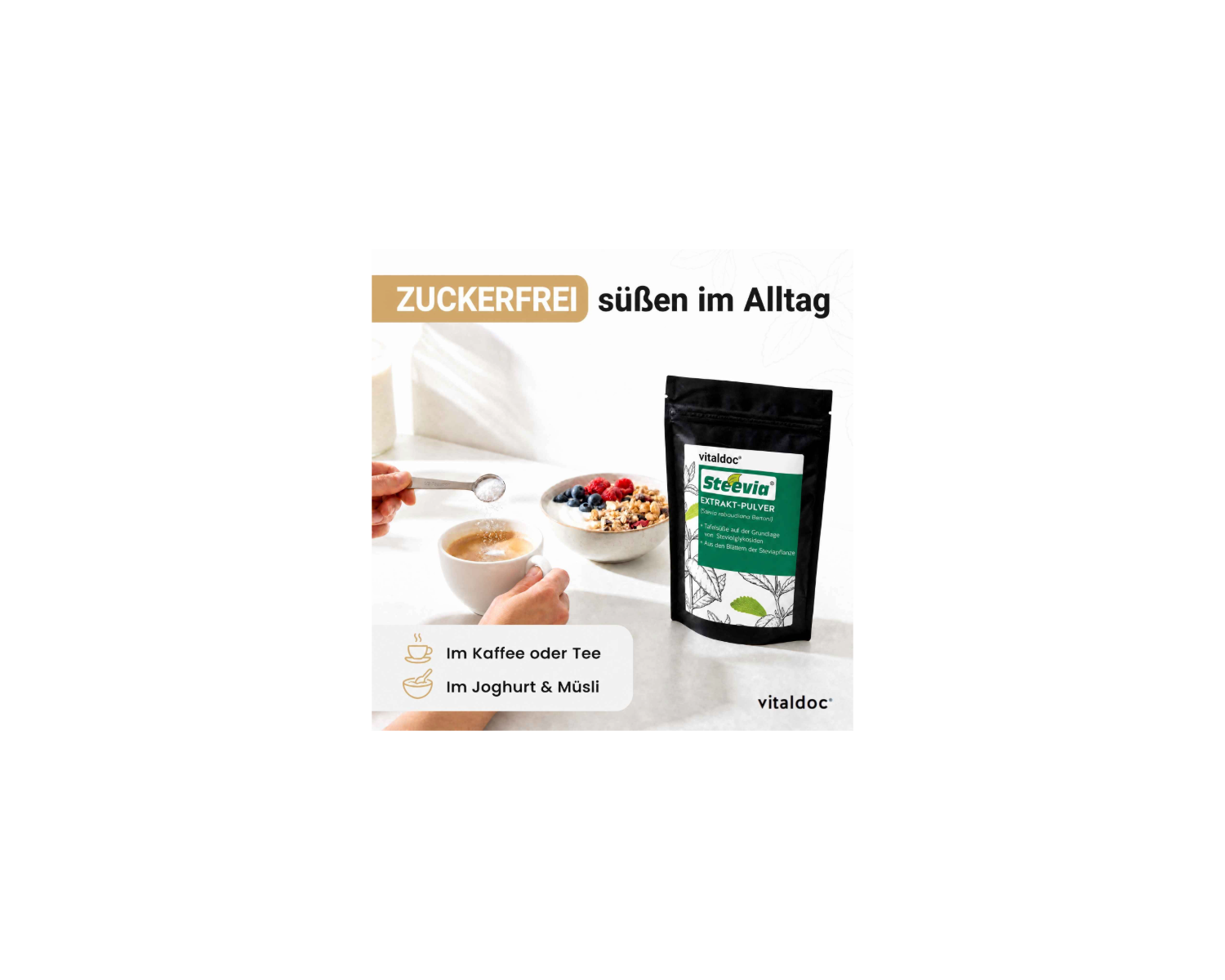 vitaldoc® Steevia Extrakt-Pulver, kalorienfreie Tafelsüße, 50 g