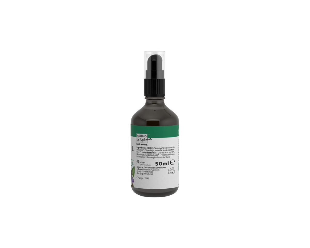BIO BEINWELLWURZEL JOJOBA-ÖL, ZUR PFLEGE VON SEHNEN UND GELENKEN UND MASSAGE VERKRAMPFTER UND VERHÄRTETER MUSKELN