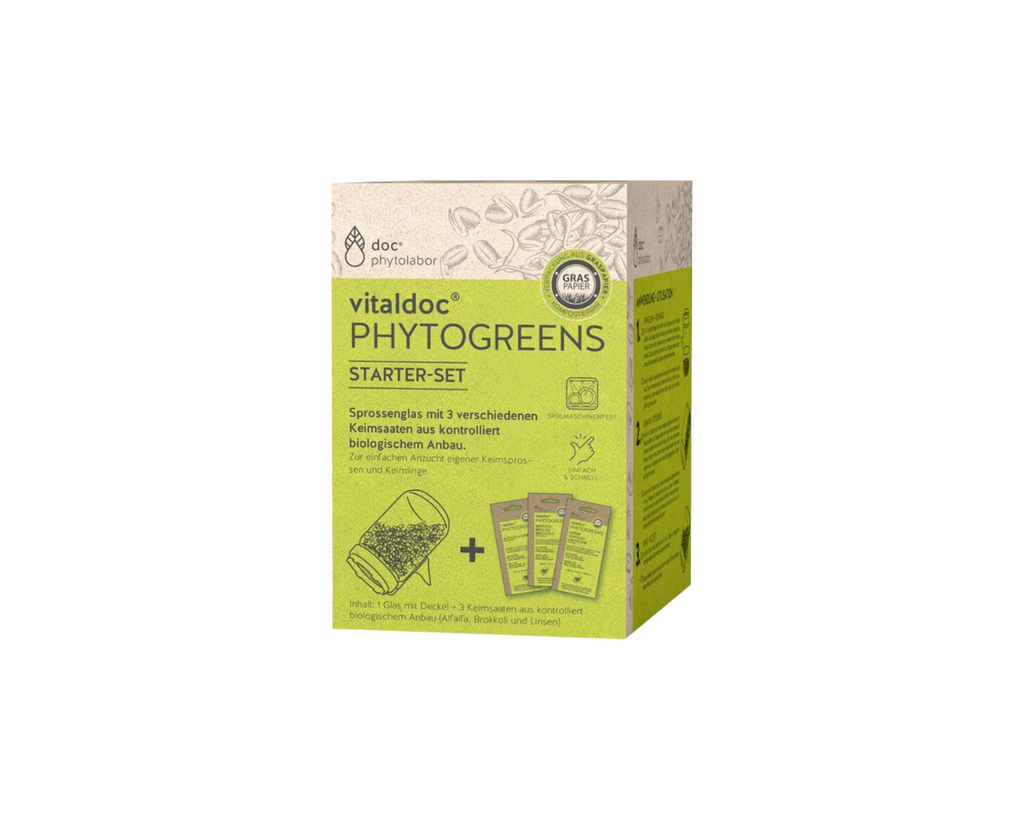 vitaldoc® Bio-Starterset Sprossen, Sprossenglas mit 3 verschiedenen Keimsaaten