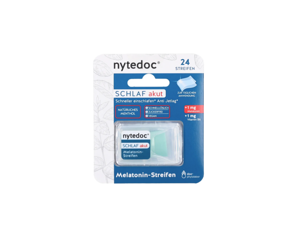 nytedoc® Schlaf akut Melatonin Streifen, zur Verkürzung der Einschlafzeit und Linderung der subjektiven Jetlag Empfindung