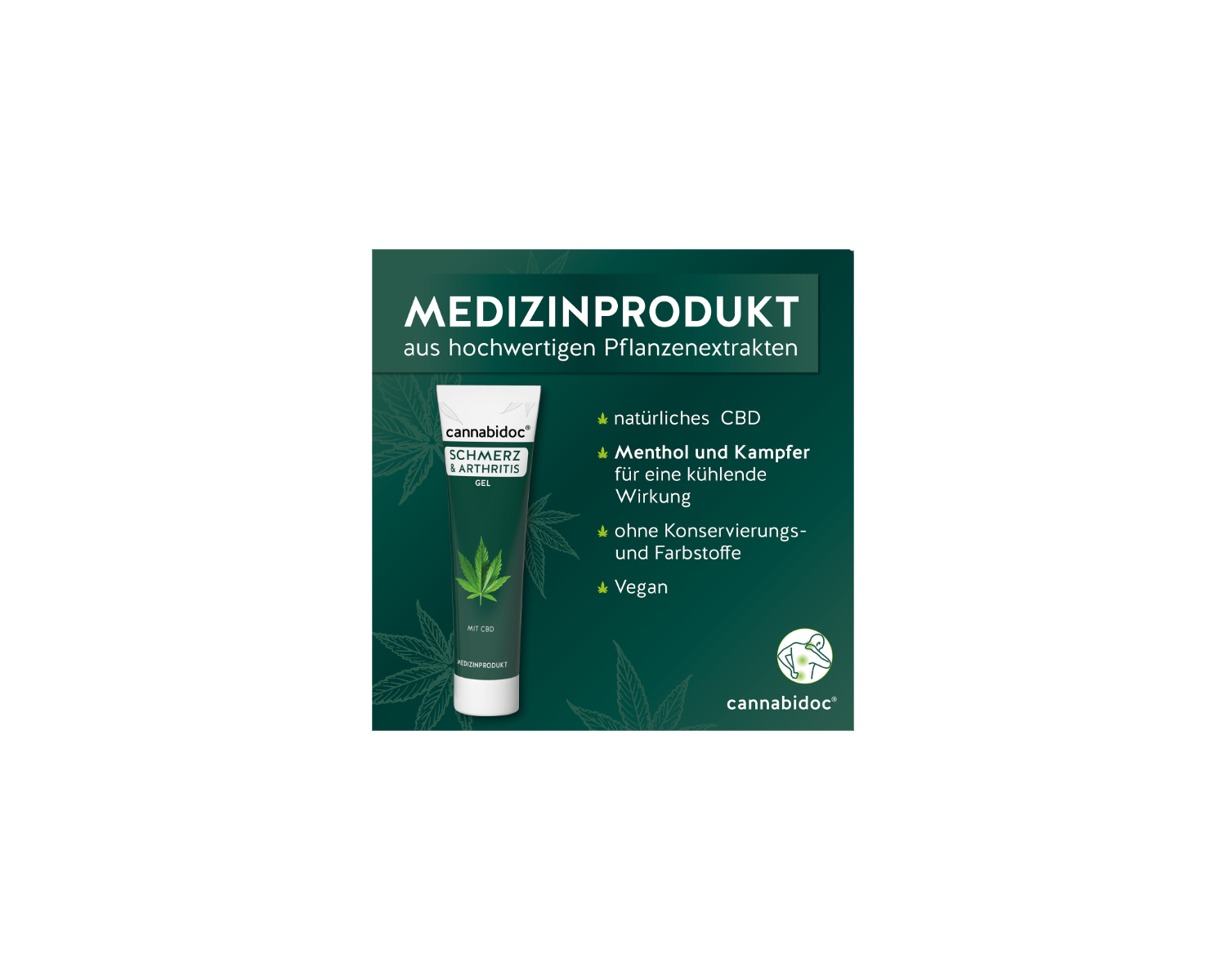 cannabidoc® Schmerz und Arthritis Gel, zur Linderung von Schmerzen und Gelenkschwellungen, 50 ml